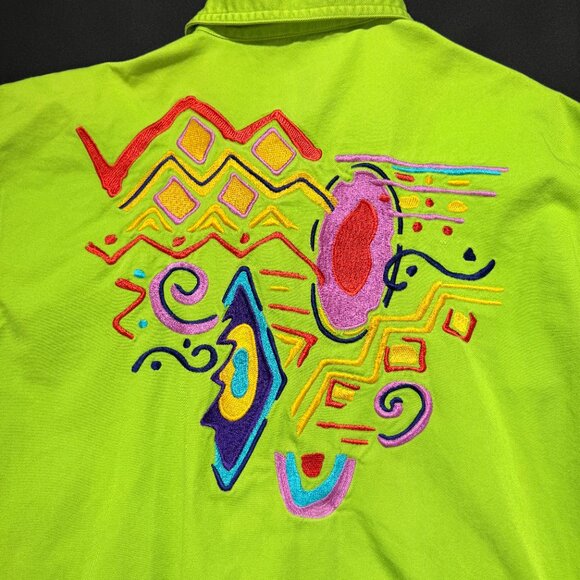 IB Diffusion VINTAGE Women's Denim Jacket Size 10 Bright Green Embroidered - Picture 4 of 10